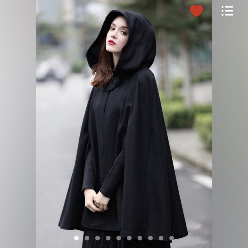 black wool hooded  cape
